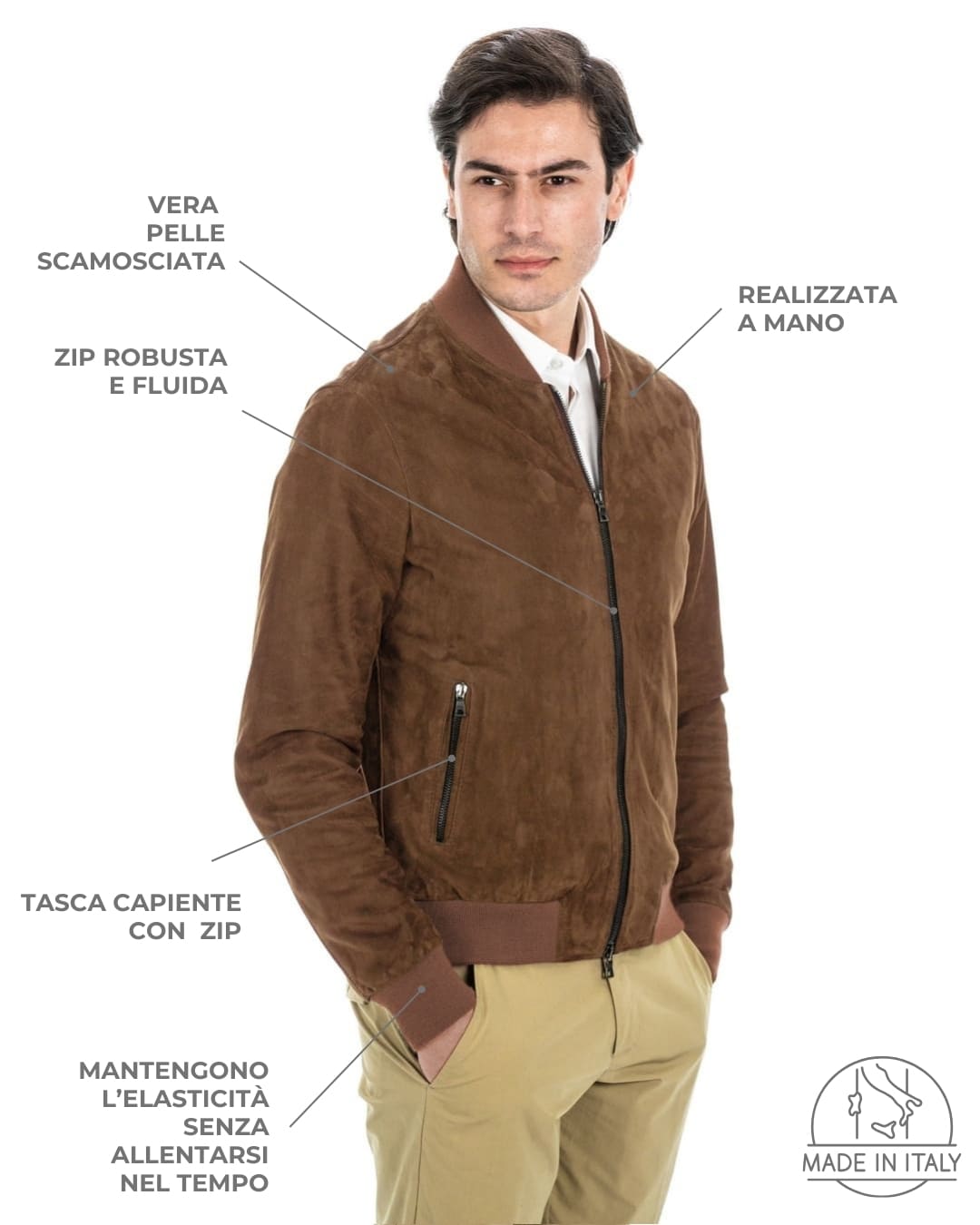 <b> STEVE </b> Bomber College da uomo in vera pelle scamosciata cuoio - immagine 3
