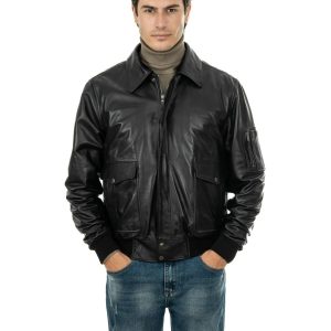 <b> MAVERICK </b> Giubbotto Aviatore Top Gun da uomo in vera pelle nero