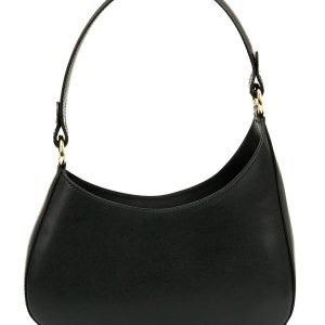 <b> DAFNE </b>  Borsa hobo a spalla in vera pelle saffiano colore nero con tracolla
