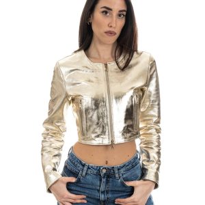 <b> ISABEL </b> Giacca corta da donna in vera pelle laminata oro