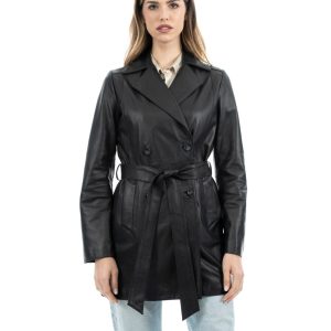 <b> DOMINIQUE </b> Giacca Cappottino lungo da donna in vera pelle nero