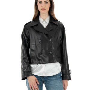 <b> SELENA </b>  Giacca da donna in vera pelle nero vestibilità over