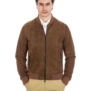 <b> STEVE </b> Bomber College da uomo in vera pelle scamosciata cuoio