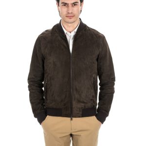 <b> STEVE </b> Bomber College da uomo in vera pelle scamosciata marrone
