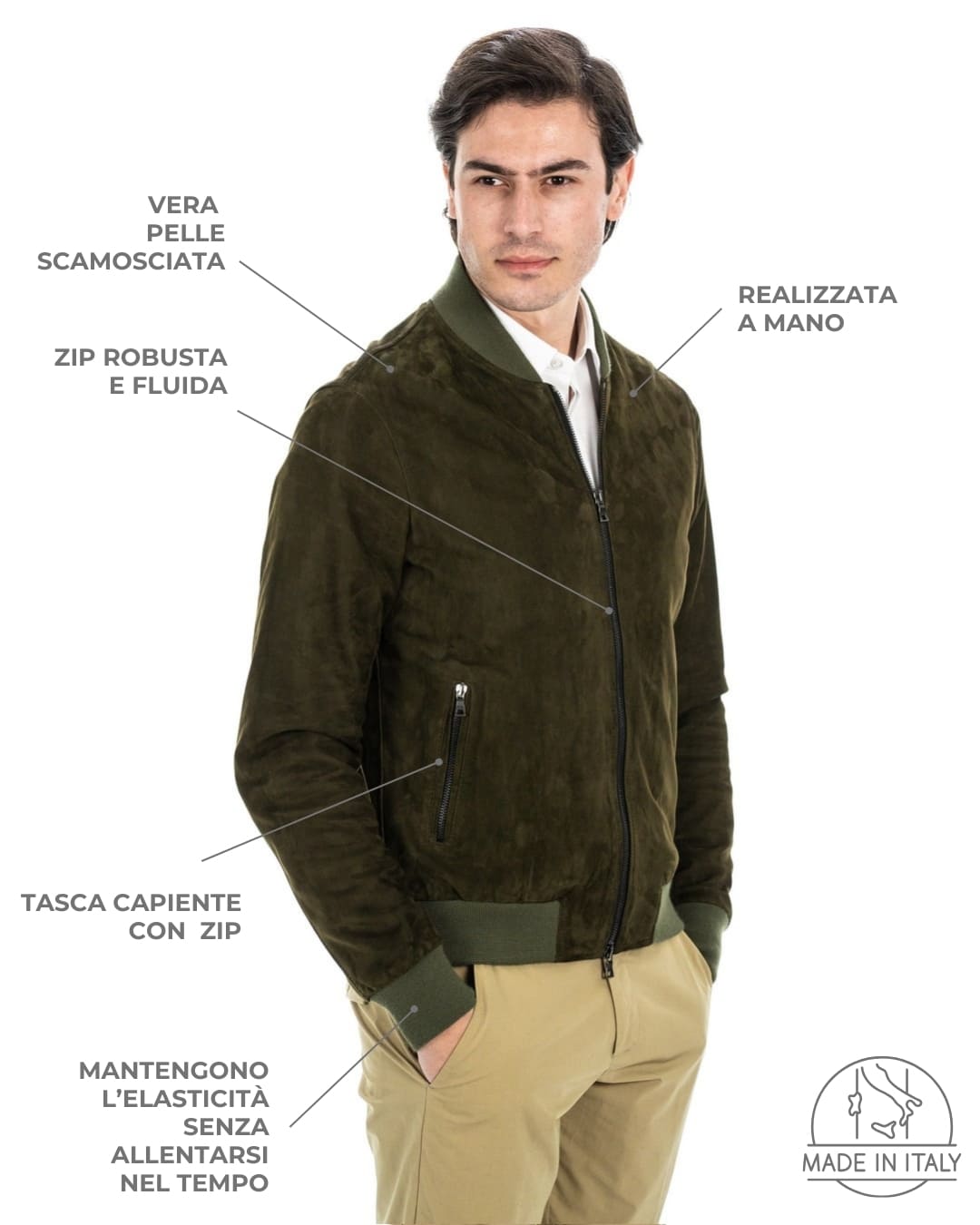 <b> STEVE </b> Bomber College da uomo in vera pelle scamosciata verde - immagine 3